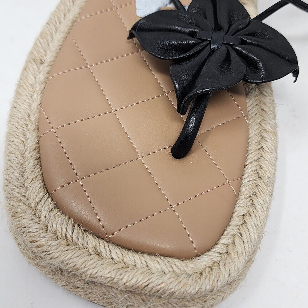 Aerosoles Fanie Lace Up Black Leather Flower Espadrilles Sandals Size 9.5 Black - Picture 8 of 14